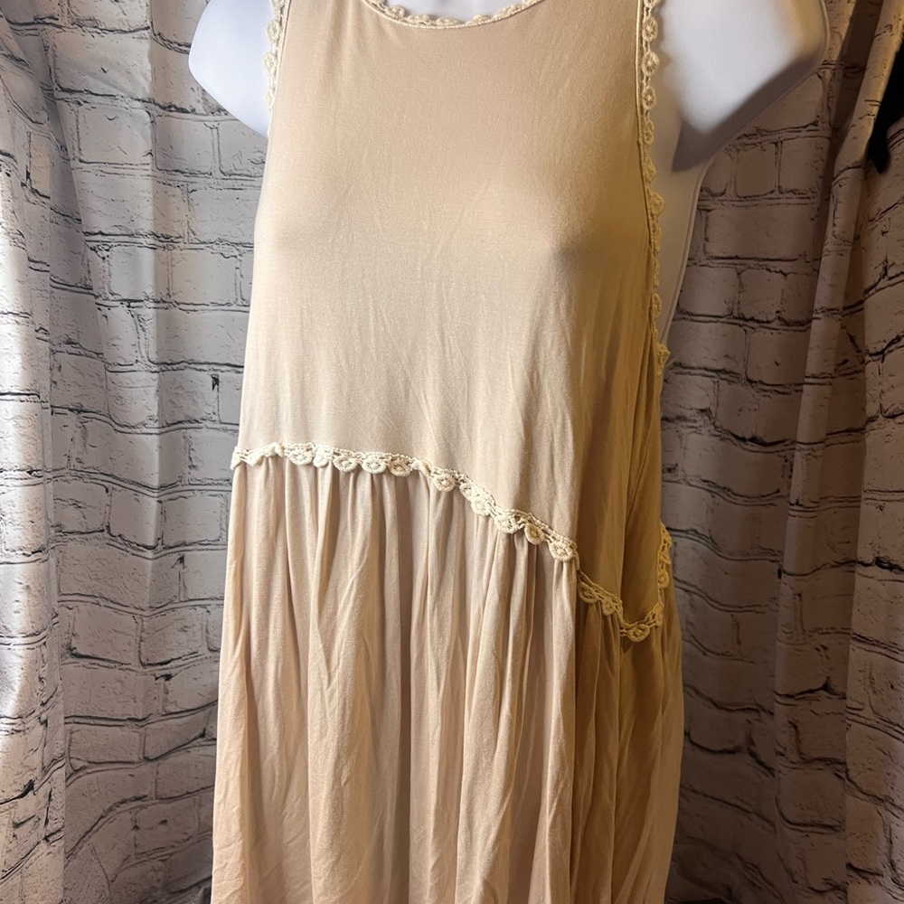 POL Cream Sleeveless Tank with Lace Trim